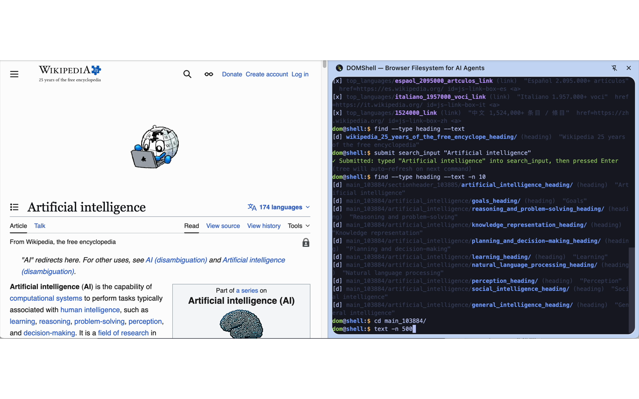 DOMShell AI article processing